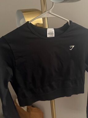 Gymshark Black Cropped Performance Tee with White Logo